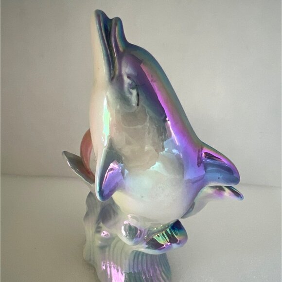 Ceramic Dolphins Porpoises Iridescent Playing Nautical  BeachHouse  '80s - Picture 4 of 9